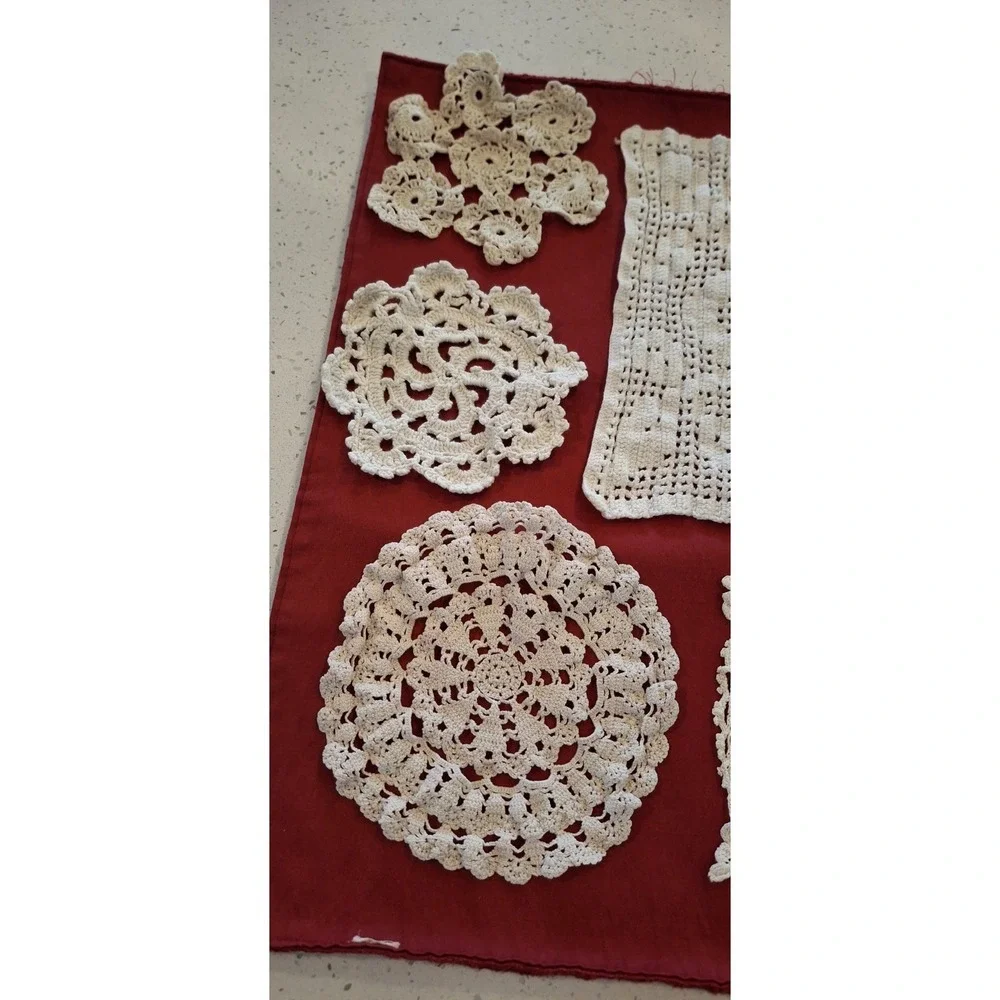🌼 Vintage Lace Crochet Doilies Lot of 8 Mixed Styles – Six Round Two Rectangle